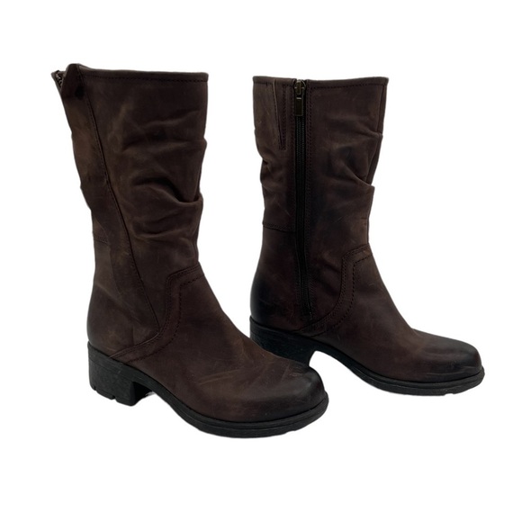 NWT Clarks Women's Brown Leather Mani Juniper Side Zip Boots Size 7M - Picture 1 of 16